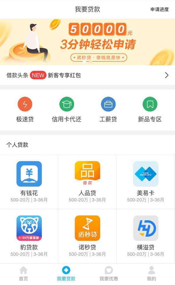 手机个人贷款应用页面模板插图