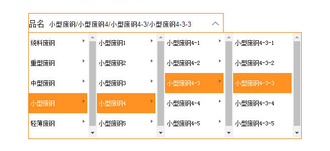 jQuery商品分类四级联动菜单选择代码插图